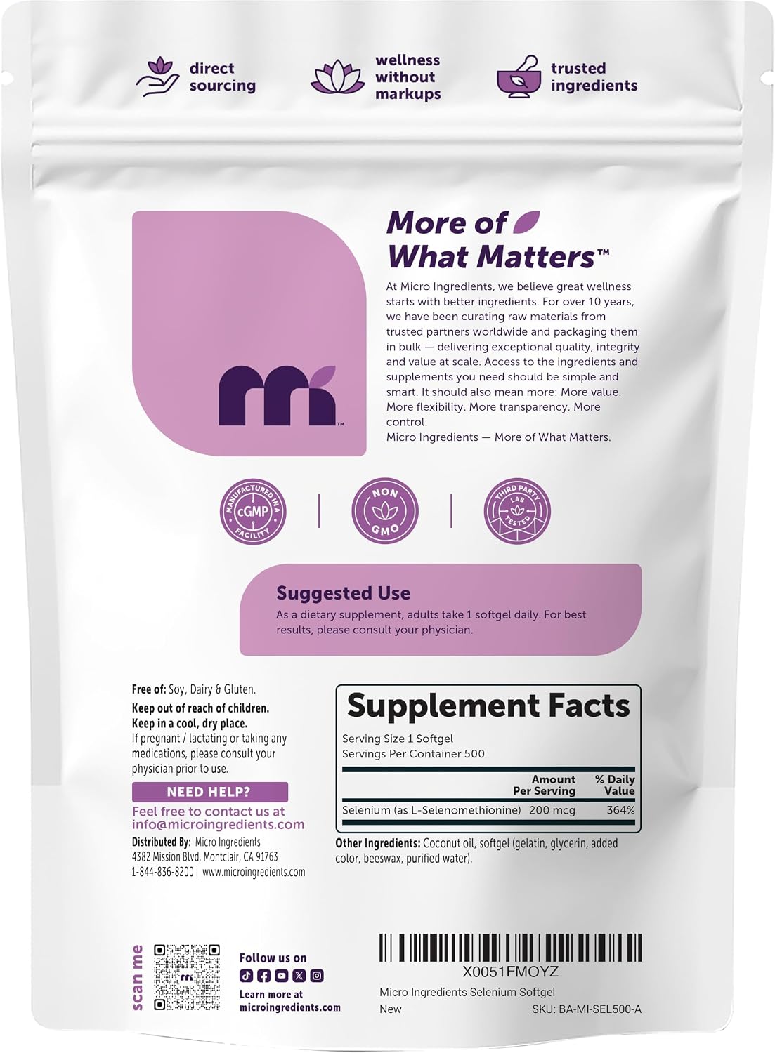 Selenium Supplements for Women & Men 200mcg Per Serving, 500 Softgels | Made with Coconut Oil | Essential Trace Mineral as L-Selenomethionine | 16+ Month Supply | Non-GMO, Gluten Free - PrimeBioHealth - canada supplements
