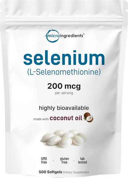 Selenium Supplements for Women & Men 200mcg Per Serving, 500 Softgels | Made with Coconut Oil | Essential Trace Mineral as L-Selenomethionine | 16+ Month Supply | Non-GMO, Gluten Free - PrimeBioHealth - canada supplements