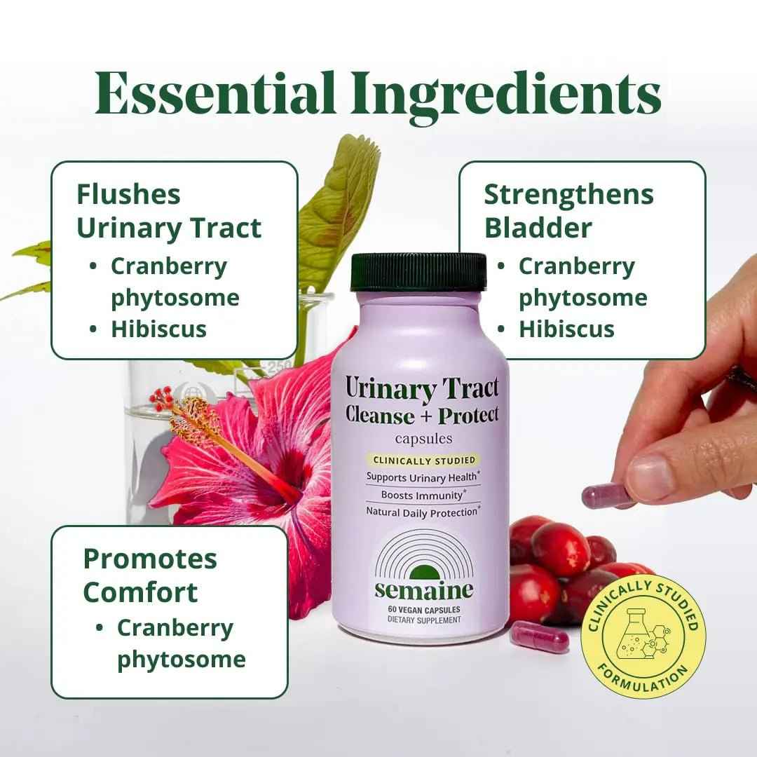 Semaine Urinary Tract Cleanse & Protect – 60 ct, Bladder Support Supplement for Women, Flushes Urinary Tract. Combines Cranberry Proanthocyanidins with Hibiscus