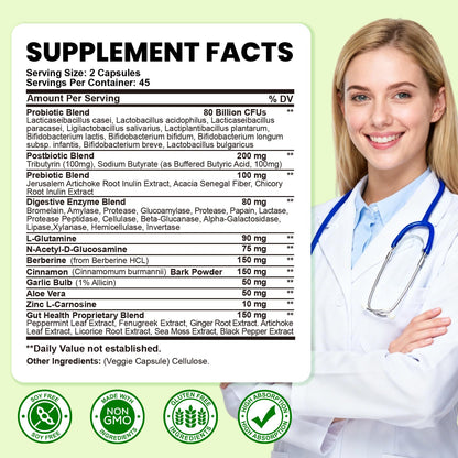 SEPT YAN Gut Health Supplement with Prebiotics, Postbiotics & Probiotics for Digestive Health for Women & Men, 80 Billion CFU Probiotics for Gut and Digestion - PrimeBioHealth - canada supplements