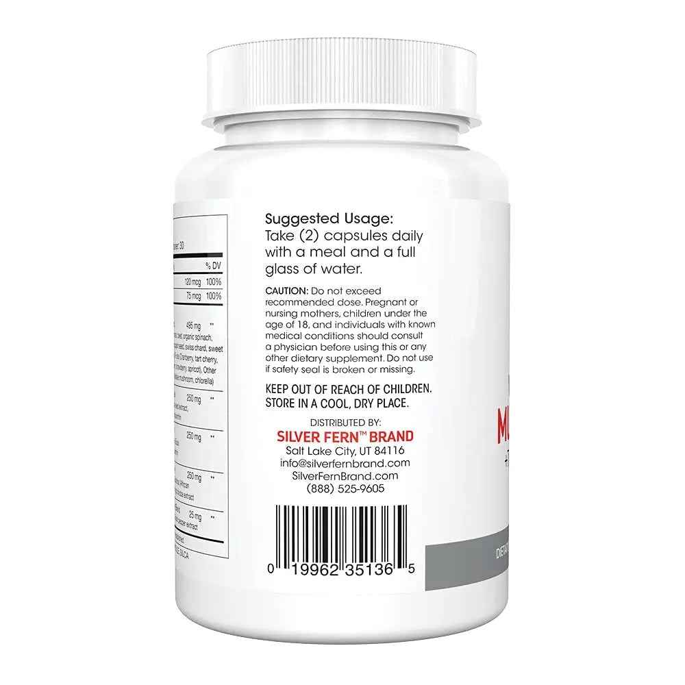 Silver Fern Whole Food Daily Multi Vitamin w/Trace Mineral Blend Supplement - 1 Bottle - 60 Vegicaps - 30 Day Supply - Natural