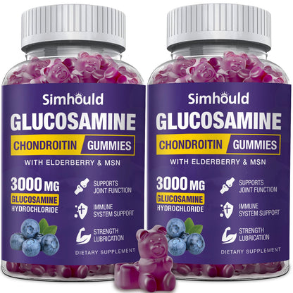 Simhould 2 Packs Glucosamine Chondroitin Gummies - 3000MG Extra Strength Joint Support Supplement with MSM & Elderberry, Flexibility, Antioxidant Immune Support - PrimeBioHealth - canada supplements