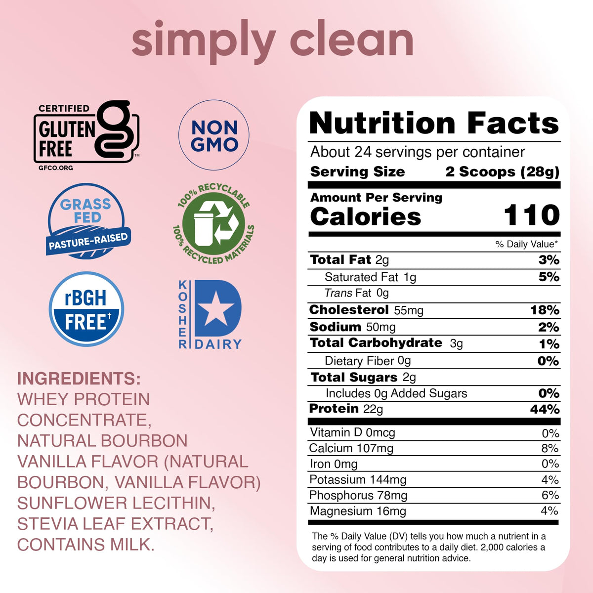 simply tera's Pure Whey Protein Powder - Grass Fed Vanilla Whey Protein Powder, Clean, Made Without Artificial Sweeteners, Non-GMO, Kosher, rBGH-Free, Soy-Free - 24 Oz - PrimeBioHealth - canada supplements