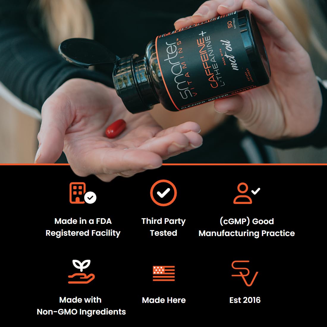 SmarterVitamins 200mg Caffeine Pills - MCT Oil from 100% Coconuts + 100mg L-Theanine, Energy and Focus - PrimeBioHealth - canada supplements