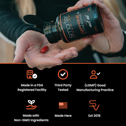 SmarterVitamins 200mg Caffeine Pills - MCT Oil from 100% Coconuts + 100mg L-Theanine, Energy and Focus - PrimeBioHealth - canada supplements
