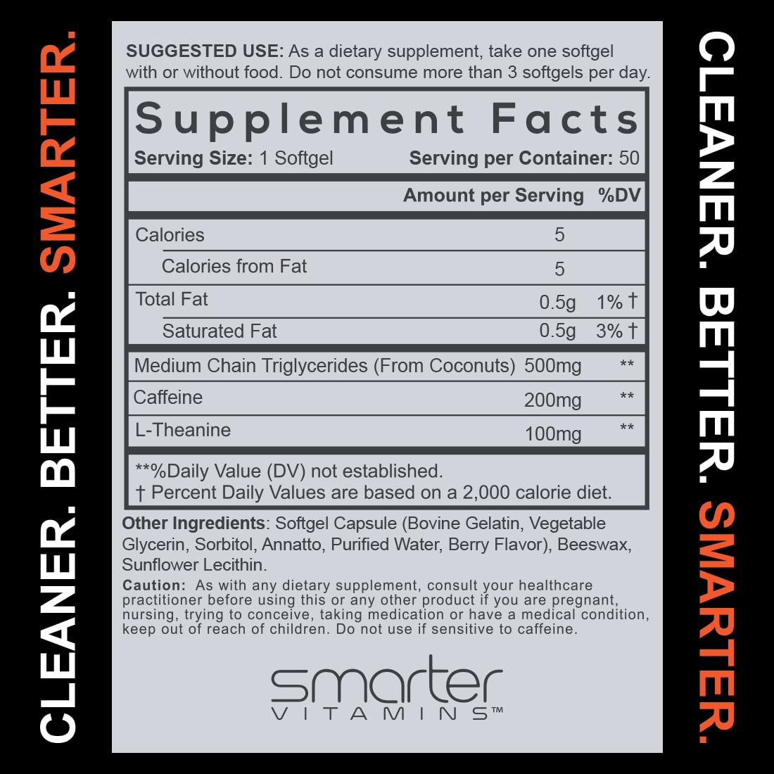 SmarterVitamins 200mg Caffeine Pills - MCT Oil from 100% Coconuts + 100mg L-Theanine, Energy and Focus - PrimeBioHealth - canada supplements