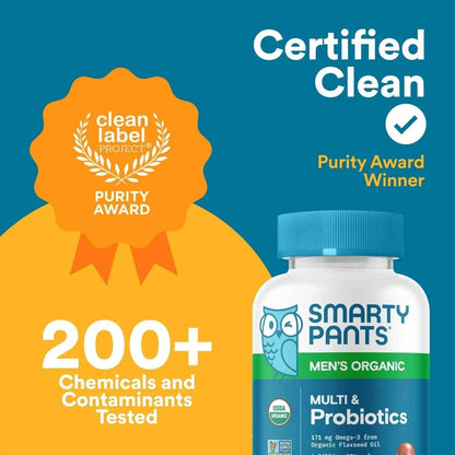 SmartyPants Multivitamin for Men, Organic Gummies: Probiotics, CoQ10, Methylfolate, Omega 3 (ALA), Vitamin D3, C, Vitamin B12