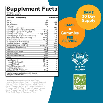 SmartyPants Multivitamin for Men, Organic Gummies: Probiotics, CoQ10, Methylfolate, Omega 3 (ALA), Vitamin D3, C, Vitamin B12