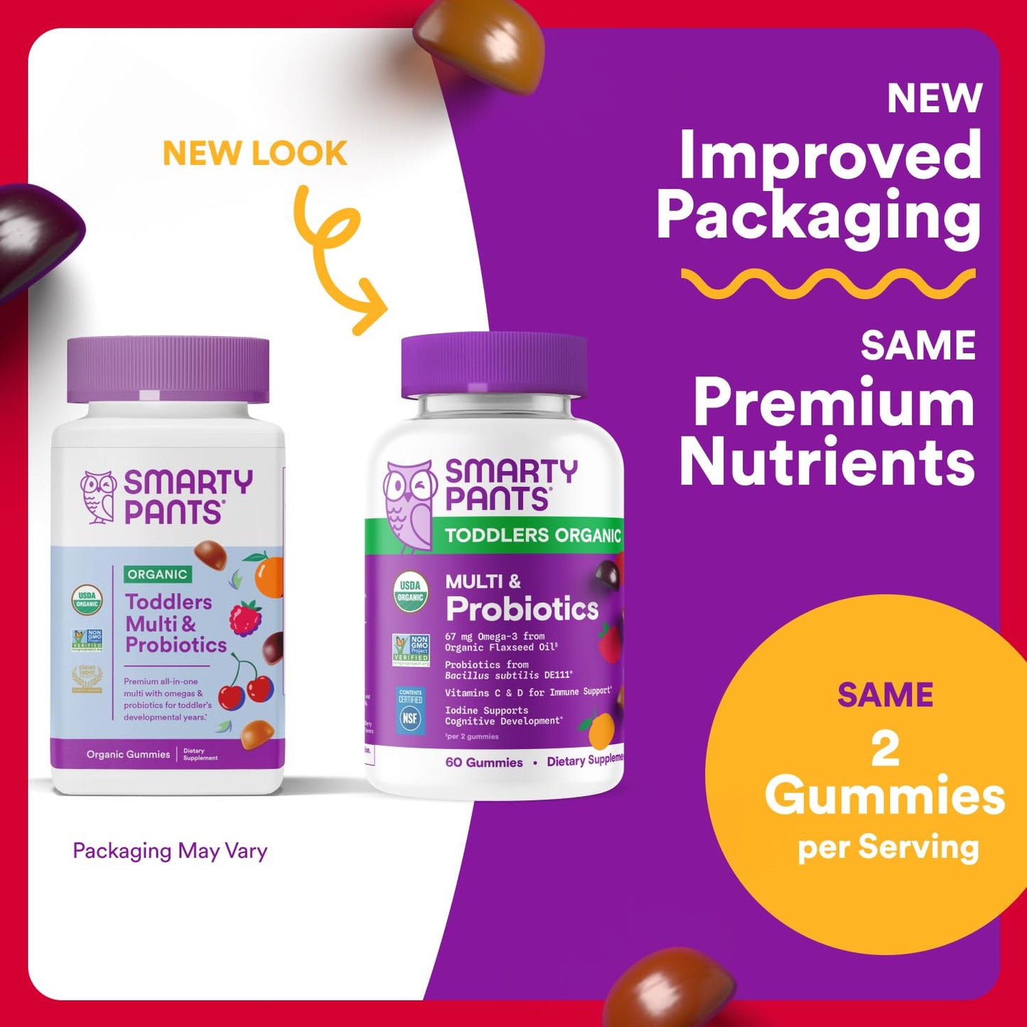 SmartyPants Organic Toddler Multivitamin Gummies: Probiotics, Omega 3 (ALA), Vitamin D3, C, Vitamin B12, B6, A, K & Zinc, Beta Carotene, Gluten Free - PrimeBioHealth - canada supplements