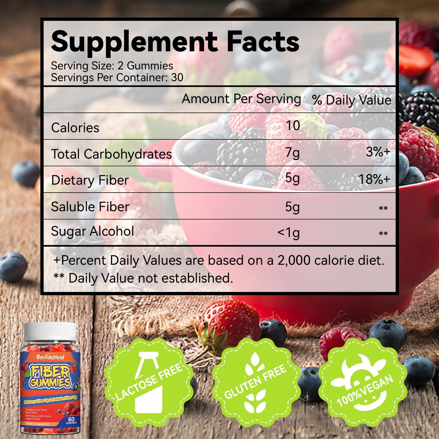 SmildeHeal Fiber Gummies, Dietary Fiber, for Women and Men, Gut Health Support, Non-GMOs, Non-Gluten, Vegan, Mixed Berry - PrimeBioHealth - canada supplements