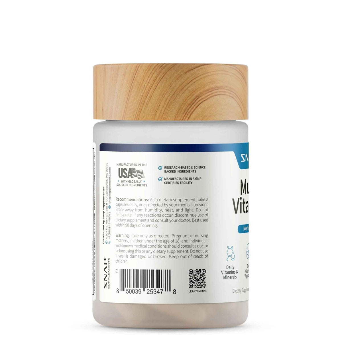 Snap Supplements Men's Multivitamins - Daily Vitamins & Minerals for Men - Vitamin D, B12, Zinc, Herbs & Vitamin C