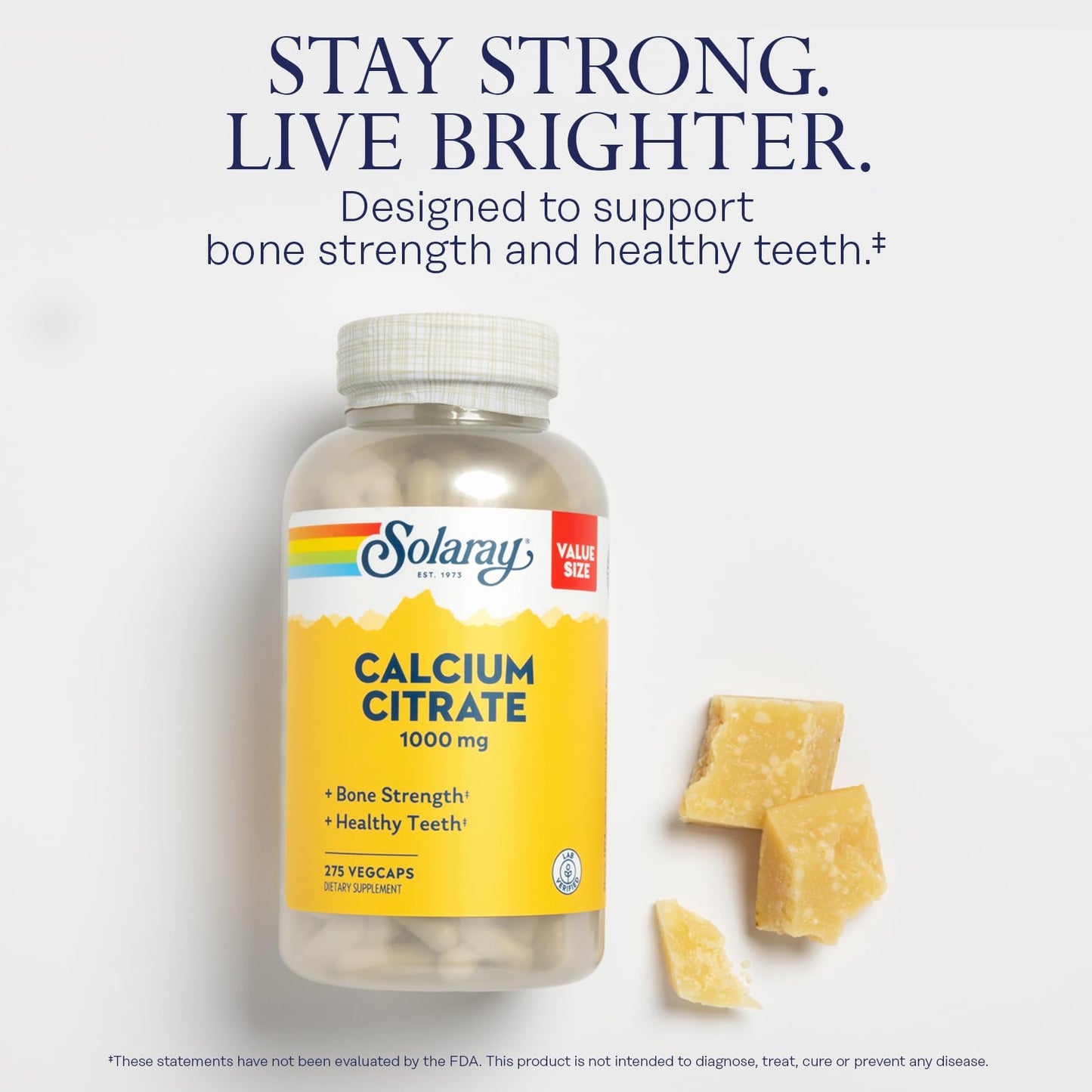 Solaray Calcium Citrate 1000mg - Chelated Calcium Supplement - Supports Bone Strength and Healthy Teeth - Easy to Digest - PrimeBioHealth - canada supplements
