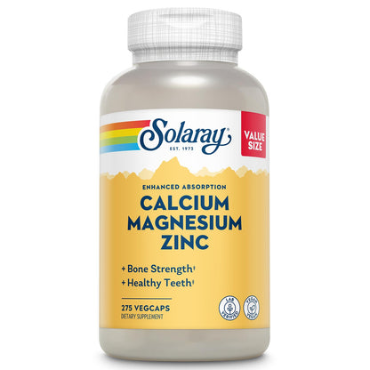 SOLARAY Calcium Magnesium Zinc Supplement - with Calcium 1000mg, Magnesium 500mg - Bone Health, Muscle Function, Heart Health and Immune Support - Vegan, 60 Day Guarantee, 68 Servings, 275 VegCaps - PrimeBioHealth - canada supplements