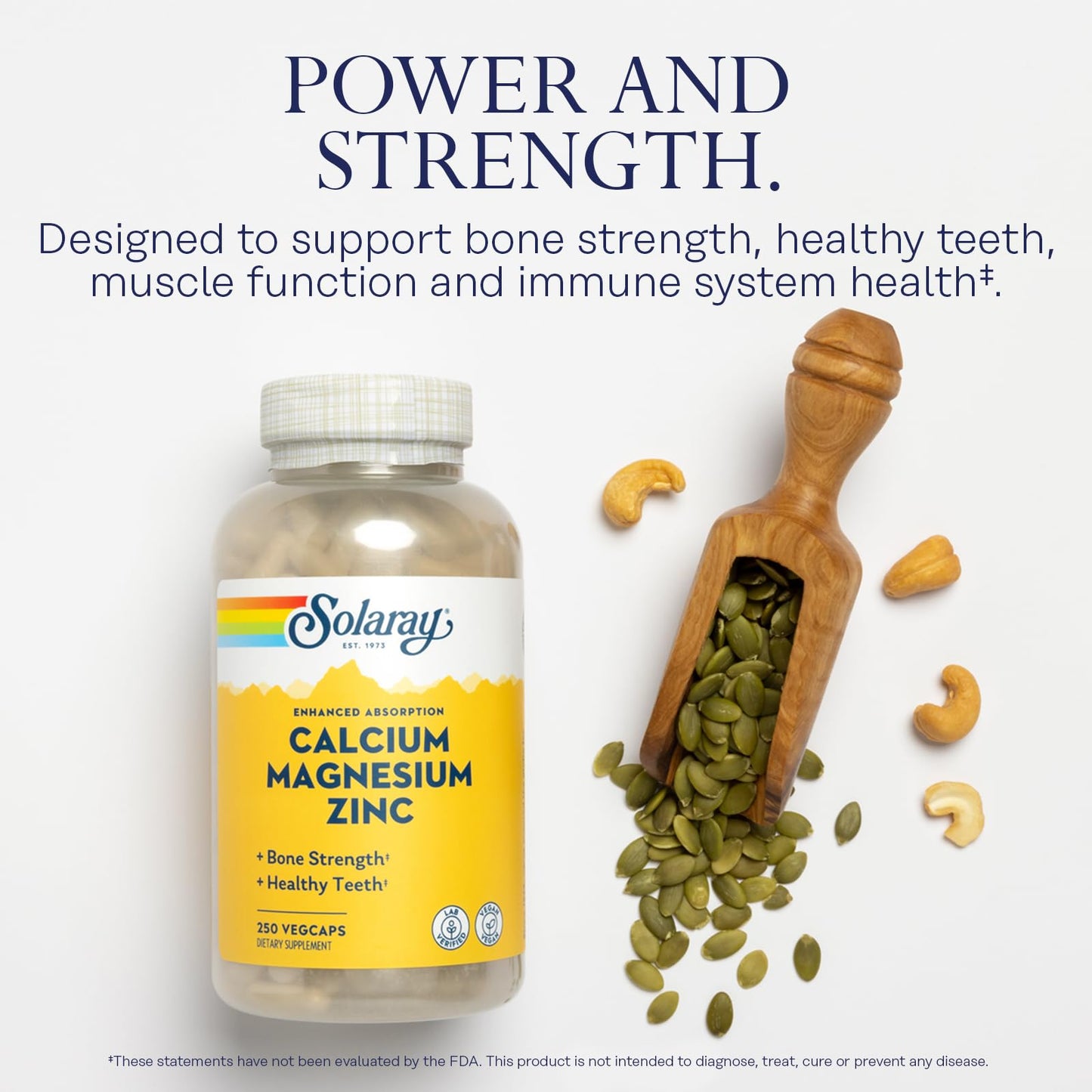 SOLARAY Calcium Magnesium Zinc Supplement - with Calcium 1000mg, Magnesium 500mg - Bone Health, Muscle Function, Heart Health and Immune Support - Vegan, 60 Day Guarantee, 68 Servings, 275 VegCaps - PrimeBioHealth - canada supplements