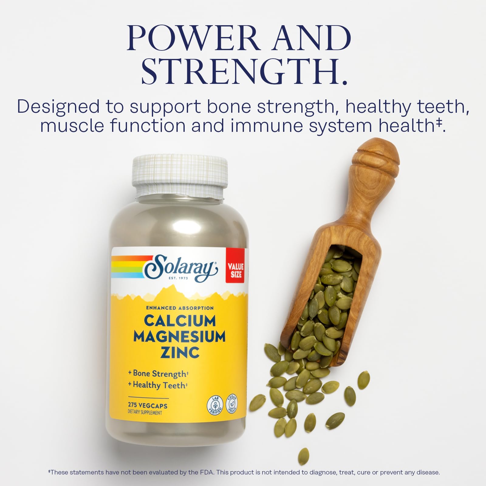 SOLARAY Calcium Magnesium Zinc Supplement - with Calcium 1000mg, Magnesium 500mg - Bone Health, Muscle Function, Heart Health and Immune Support - Vegan, 60 Day Guarantee, 68 Servings, 275 VegCaps - PrimeBioHealth - canada supplements