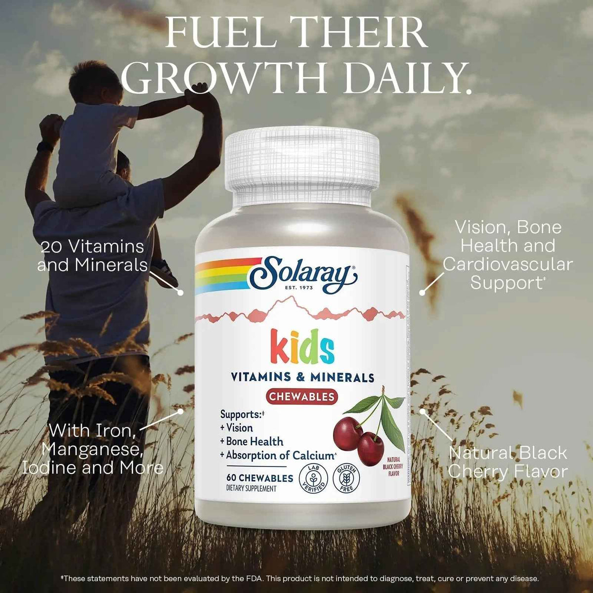 SOLARAY Childrens Vitamins & Minerals Complete Multivitamin for Kids Great Black Cherry Flavor