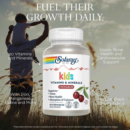 SOLARAY Childrens Vitamins & Minerals Complete Multivitamin for Kids Great Black Cherry Flavor