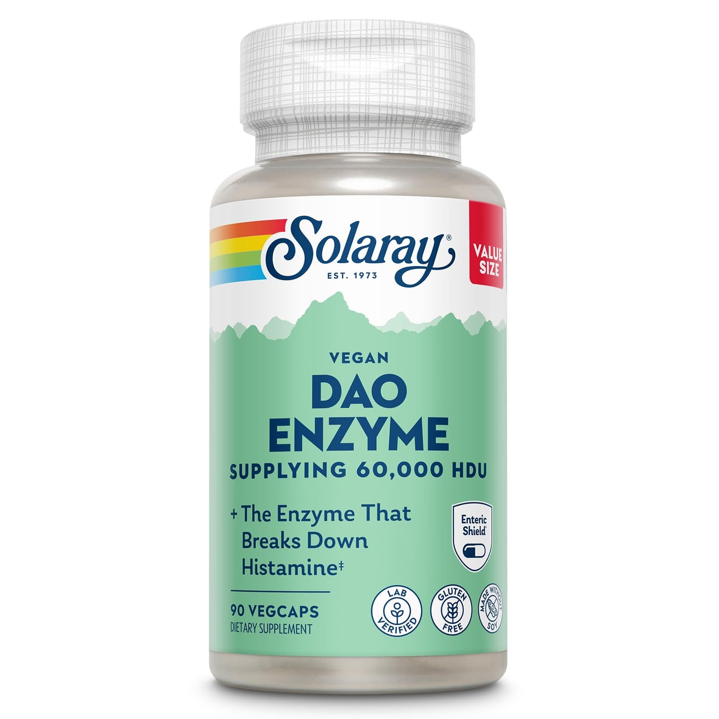SOLARAY DAO Enzyme - Digestive Enzyme that Breaks Down Histamine - 60,000 HDU - Digestive Enzymes - Vegan, Gluten Free, Lab Verified - 30 Servings, 30 VegCaps - PrimeBioHealth - canada supplements