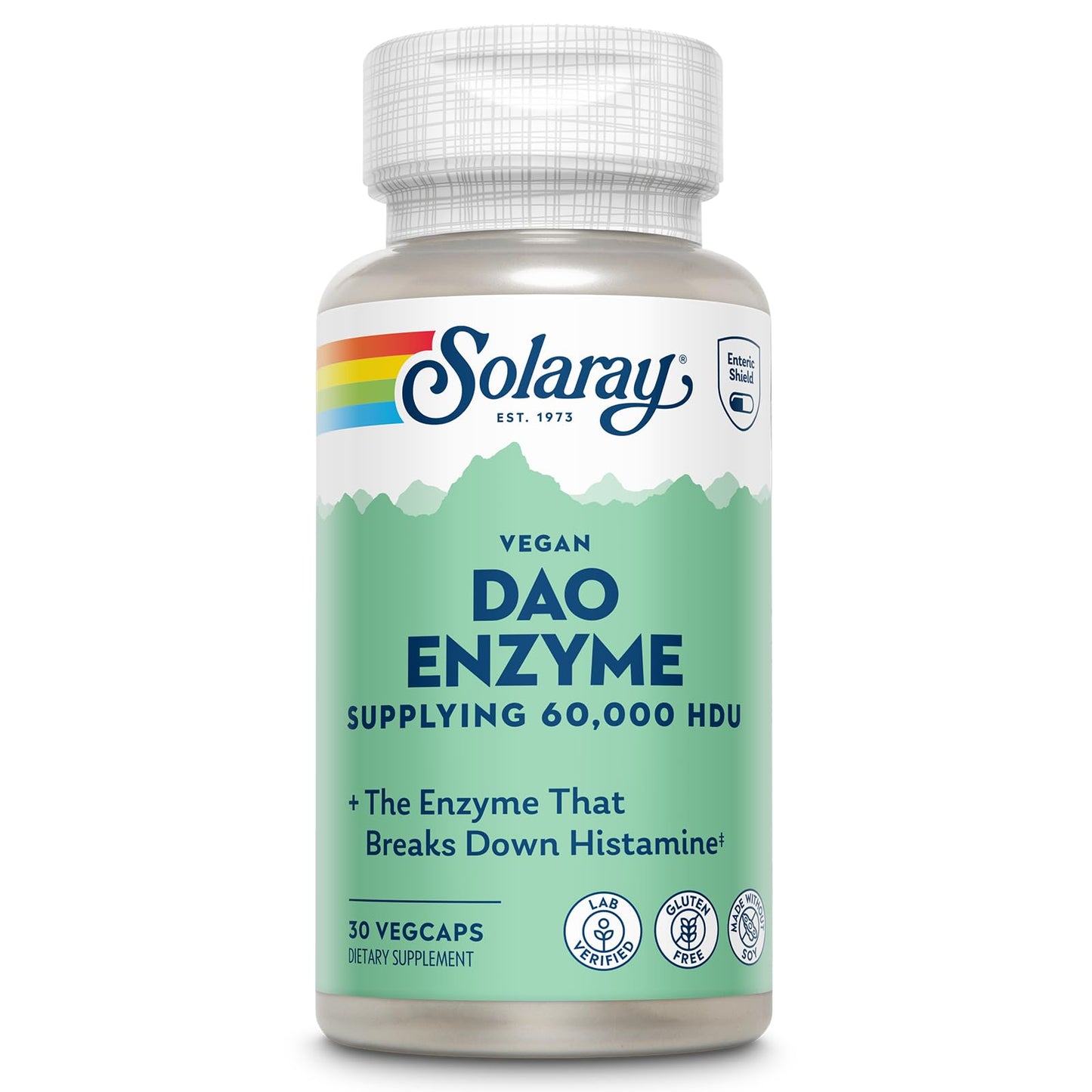 SOLARAY DAO Enzyme - Digestive Enzyme that Breaks Down Histamine - 60,000 HDU - Digestive Enzymes - Vegan, Gluten Free, Lab Verified - 30 Servings, 30 VegCaps - PrimeBioHealth - canada supplements