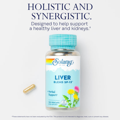 SOLARAY Liver Blend SP-13 - Traditional Herbal Support with Milk Thistle Extract, Dandelion Root, Burdock, Kelp, Peppermint and Trace Minerals - 60-Day Guarantee, 100 Servings, 100 VegCaps - PrimeBioHealth - canada supplements