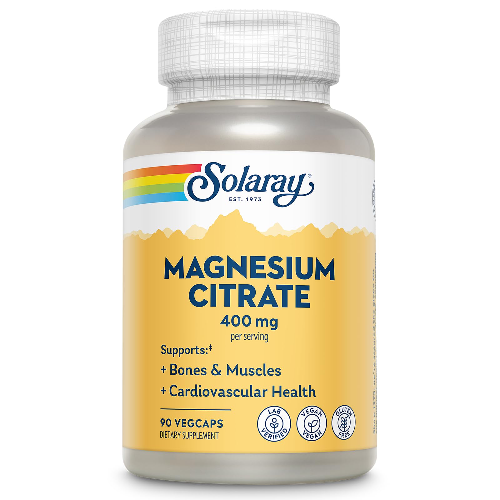 SOLARAY Magnesium Citrate 400mg - Magnesium Supplement - Bone Health, Muscle, Relaxation and Heart Health Support - Vegan, Gluten Free - 60 Servings, 180 VegCaps - PrimeBioHealth - canada supplements