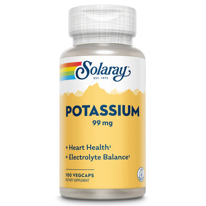 SOLARAY Potassium 99 mg - Electrolyte Balance Formula - Potassium Supplement for Electrolytes, Vascular and Heart Health Support, Lab Verified, 200 Servings, 200 VegCaps - PrimeBioHealth - canada supplements