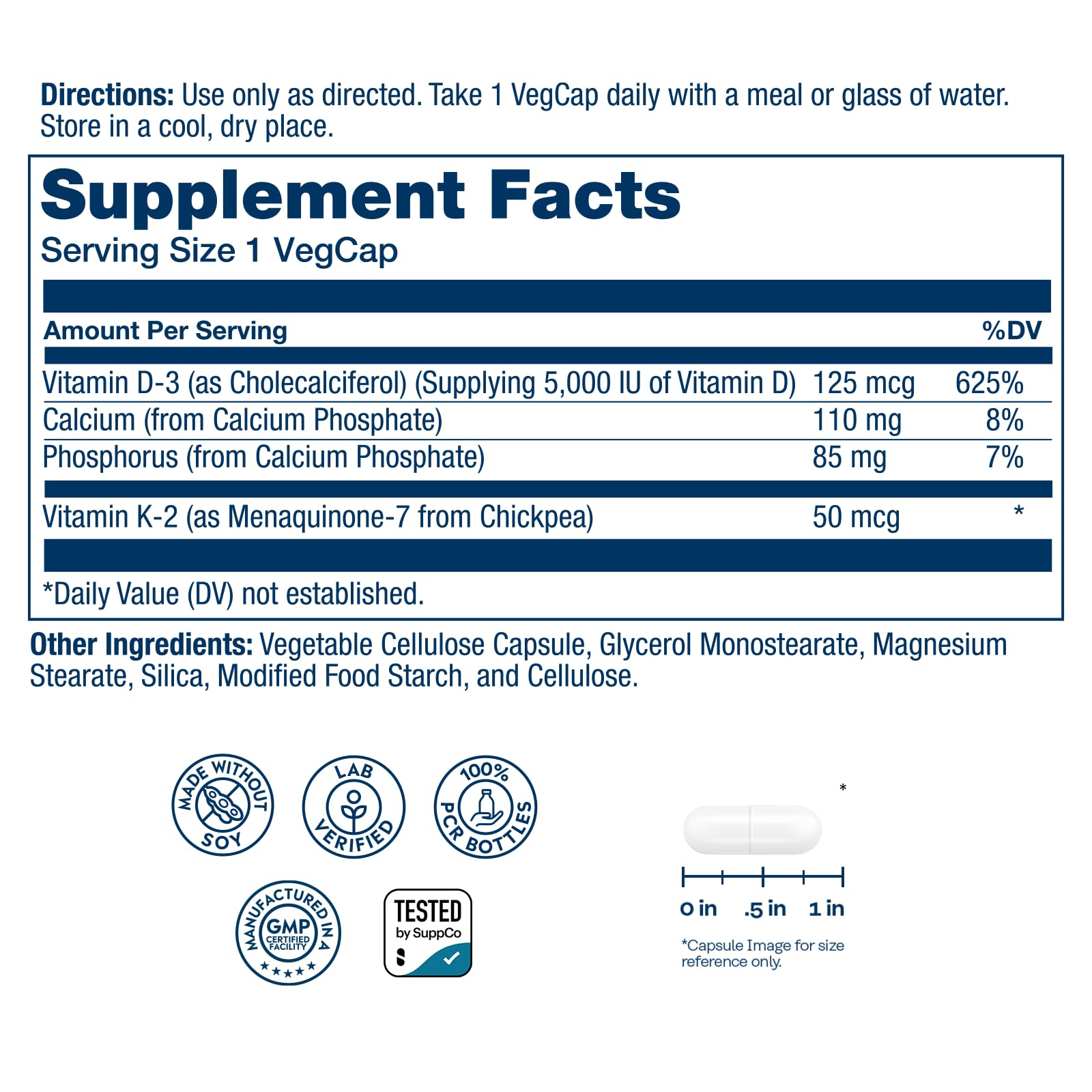 SOLARAY Vitamin D3 K2 - Bone Health and Immune Support Supplement - With 5000 IU Vitamin D as Vit D3 and 50 mcg Vitamin K2 as Menoquinone MK7, Made Without Soy, 60-Day Guarantee, 120 Serv, 120 VegCaps - PrimeBioHealth - canada supplements