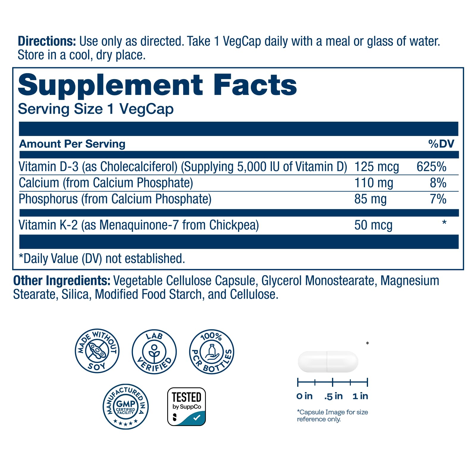 SOLARAY Vitamin D3 K2 - Bone Health and Immune Support Supplement - With 5000 IU Vitamin D as Vit D3 and 50 mcg Vitamin K2 as Menoquinone MK7, Made Without Soy, 60-Day Guarantee, 120 Serv, 120 VegCaps - PrimeBioHealth - canada supplements