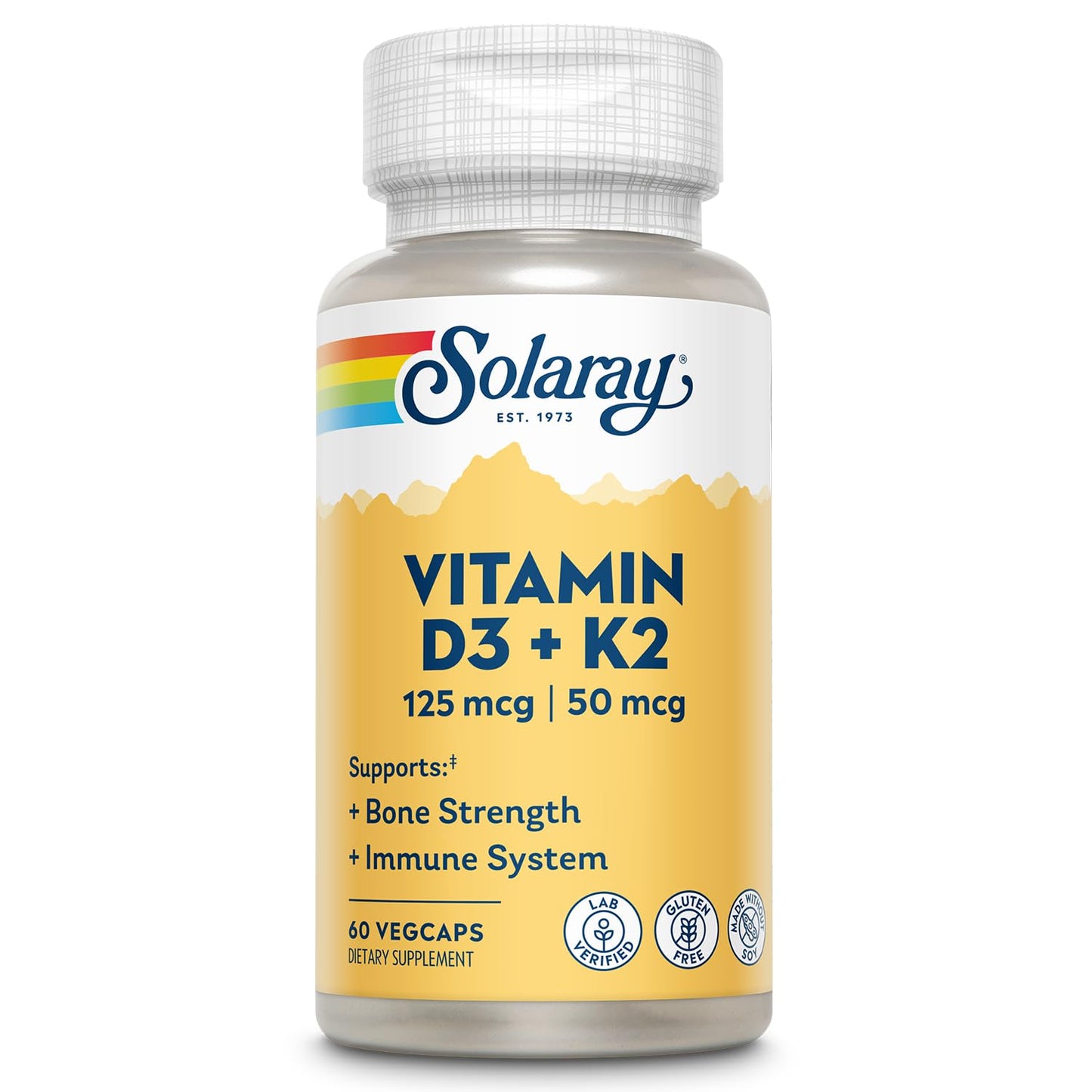 SOLARAY Vitamin D3 K2 - Bone Health and Immune Support Supplement - With 5000 IU Vitamin D as Vit D3 and 50 mcg Vitamin K2 as Menoquinone MK7, Made Without Soy, 60-Day Guarantee, 120 Serv, 120 VegCaps - PrimeBioHealth - canada supplements