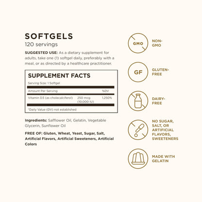 Solgar Vitamin D3 (Cholecalciferol) 250 MCG (10,000 IU), 120 Softgels - Helps Maintain Healthy Bones & Teeth - Immune System Support - PrimeBioHealth - canada supplements