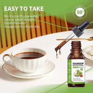 Soursop Bitters Liquid 2 Fl Oz, Soursop Graviola Leaf Extract Liquid Drop, Soursop Multivitamin Liquid Drops Organic for Cell Support, Immune System, Relax