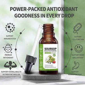 Soursop Bitters Liquid 2 Fl Oz, Soursop Graviola Leaf Extract Liquid Drop, Soursop Multivitamin Liquid Drops Organic for Cell Support, Immune System, Relax