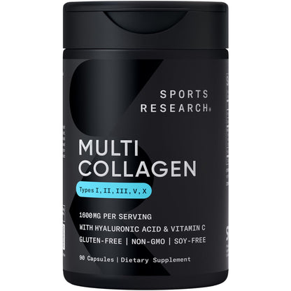 Sports Research® Multi Collagen Pills for Women & Men - Collagen Peptides (Type I, II, III, V, X) Enhanced with Hyaluronic Acid & Vitamin C - Gluten Free ­· Non-GMO - 90 Capsules - PrimeBioHealth - canada supplements