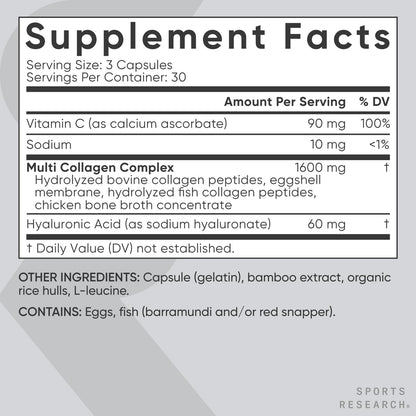 Sports Research® Multi Collagen Pills for Women & Men - Collagen Peptides (Type I, II, III, V, X) Enhanced with Hyaluronic Acid & Vitamin C - Gluten Free ­· Non-GMO - 90 Capsules - PrimeBioHealth - canada supplements