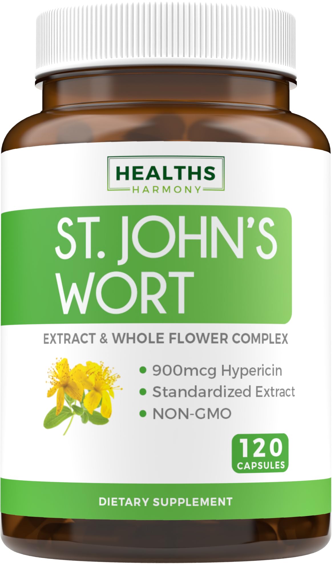 St John's Wort Capsules - Powerful & Potent Saint John's Wort Extract & Whole Herb Complex Standardized to 900mcg Hypericin for Balancing Daily Mood Support - Vegan Non-GMO & Lab Verified (120 Caps) - PrimeBioHealth - canada supplements