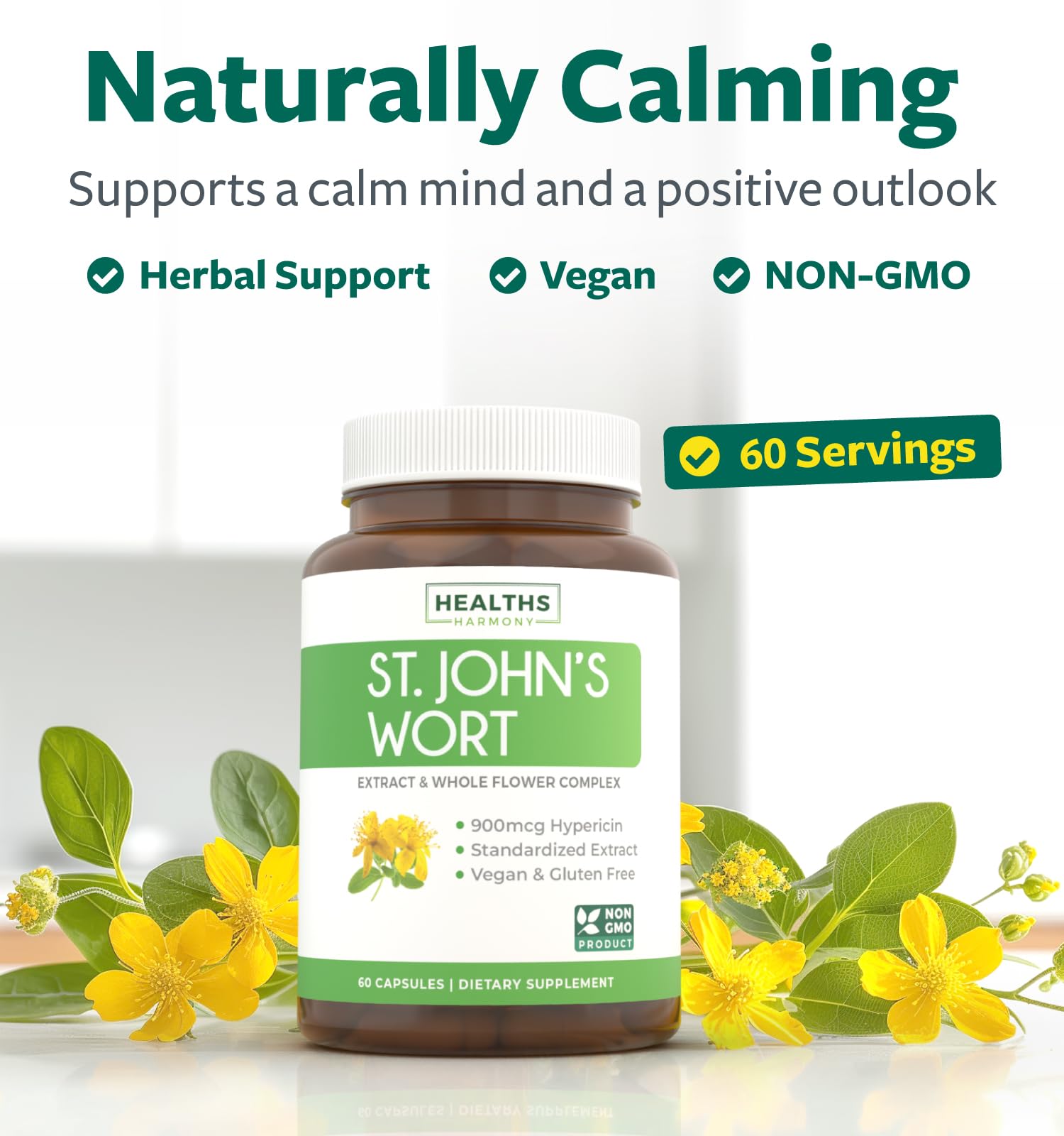 St John's Wort Capsules - Powerful & Potent Saint John's Wort Extract & Whole Herb Complex Standardized to 900mcg Hypericin for Balancing Daily Mood Support - Vegan Non-GMO & Lab Verified (120 Caps) - PrimeBioHealth - canada supplements