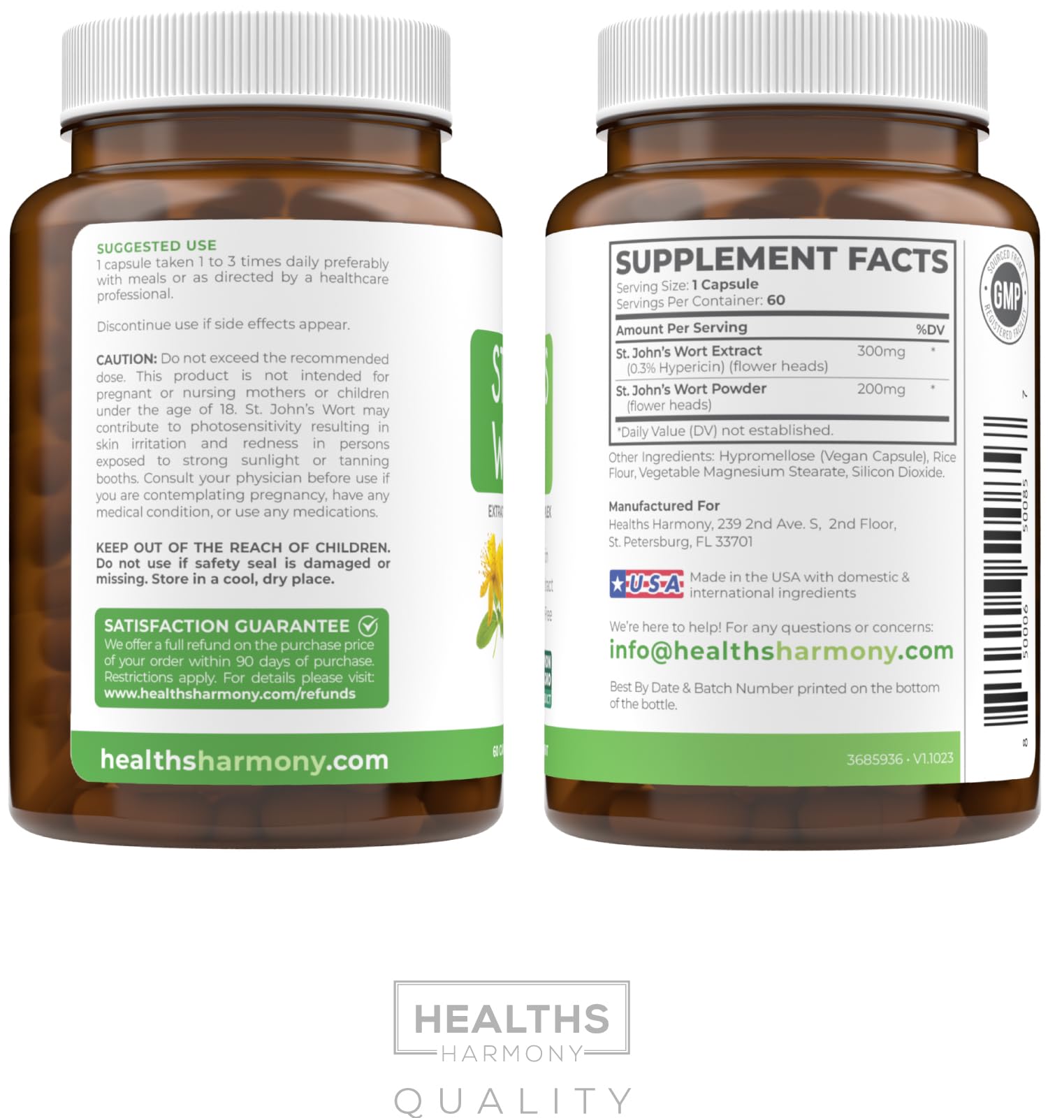 St John's Wort Capsules - Powerful & Potent Saint John's Wort Extract & Whole Herb Complex Standardized to 900mcg Hypericin for Balancing Daily Mood Support - Vegan Non-GMO & Lab Verified (120 Caps) - PrimeBioHealth - canada supplements
