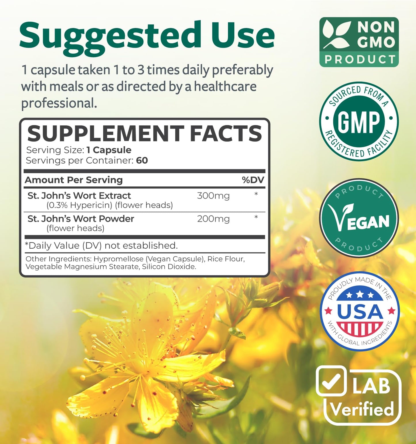 St John's Wort Capsules - Powerful & Potent Saint John's Wort Extract & Whole Herb Complex Standardized to 900mcg Hypericin for Balancing Daily Mood Support - Vegan Non-GMO & Lab Verified (120 Caps) - PrimeBioHealth - canada supplements
