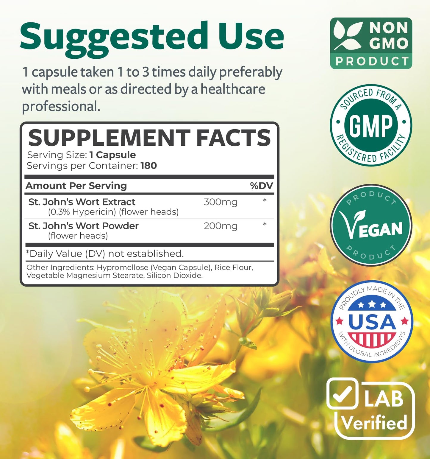 St John's Wort Capsules - Powerful & Potent Saint John's Wort Extract & Whole Herb Complex Standardized to 900mcg Hypericin for Balancing Daily Mood Support - Vegan Non-GMO & Lab Verified (120 Caps) - PrimeBioHealth - canada supplements