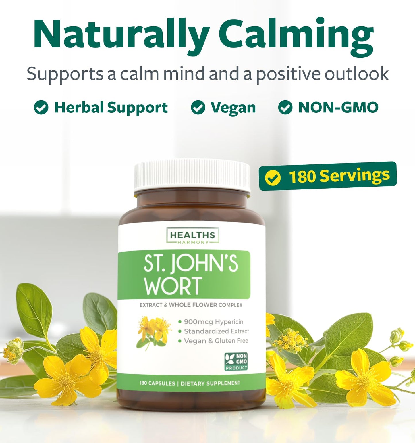 St John's Wort Capsules - Powerful & Potent Saint John's Wort Extract & Whole Herb Complex Standardized to 900mcg Hypericin for Balancing Daily Mood Support - Vegan Non-GMO & Lab Verified (120 Caps) - PrimeBioHealth - canada supplements