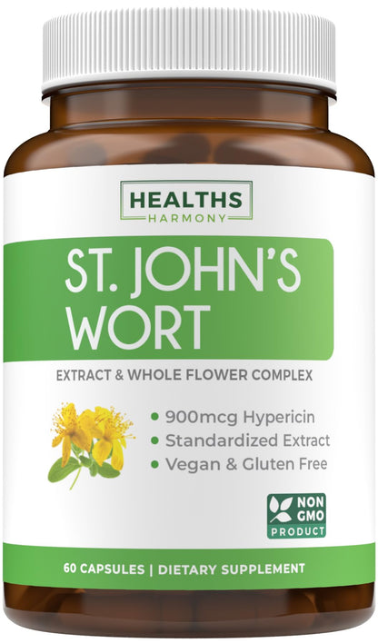 St John's Wort Capsules - Powerful & Potent Saint John's Wort Extract & Whole Herb Complex Standardized to 900mcg Hypericin for Balancing Daily Mood Support - Vegan Non-GMO & Lab Verified (120 Caps) - PrimeBioHealth - canada supplements