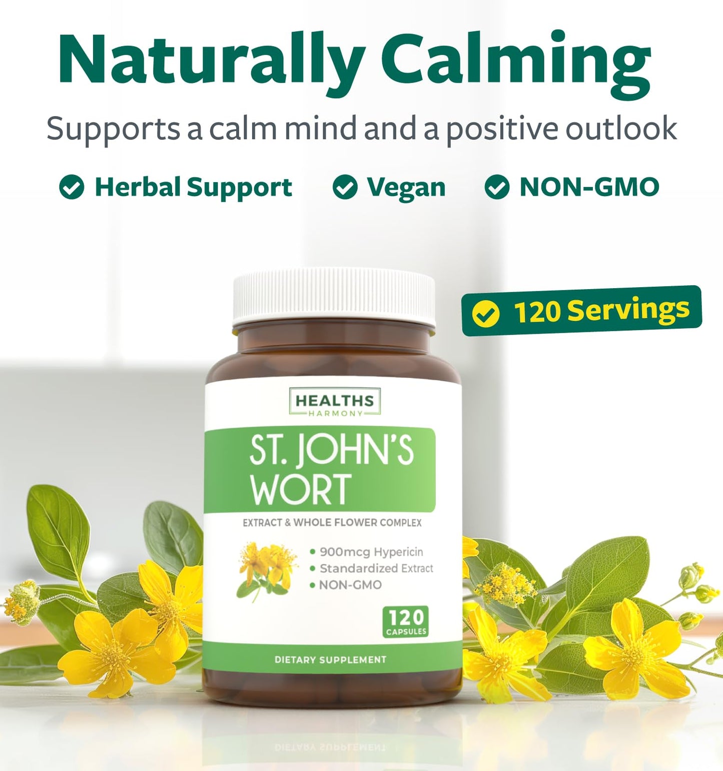 St John's Wort Capsules - Powerful & Potent Saint John's Wort Extract & Whole Herb Complex Standardized to 900mcg Hypericin for Balancing Daily Mood Support - Vegan Non-GMO & Lab Verified (120 Caps) - PrimeBioHealth - canada supplements