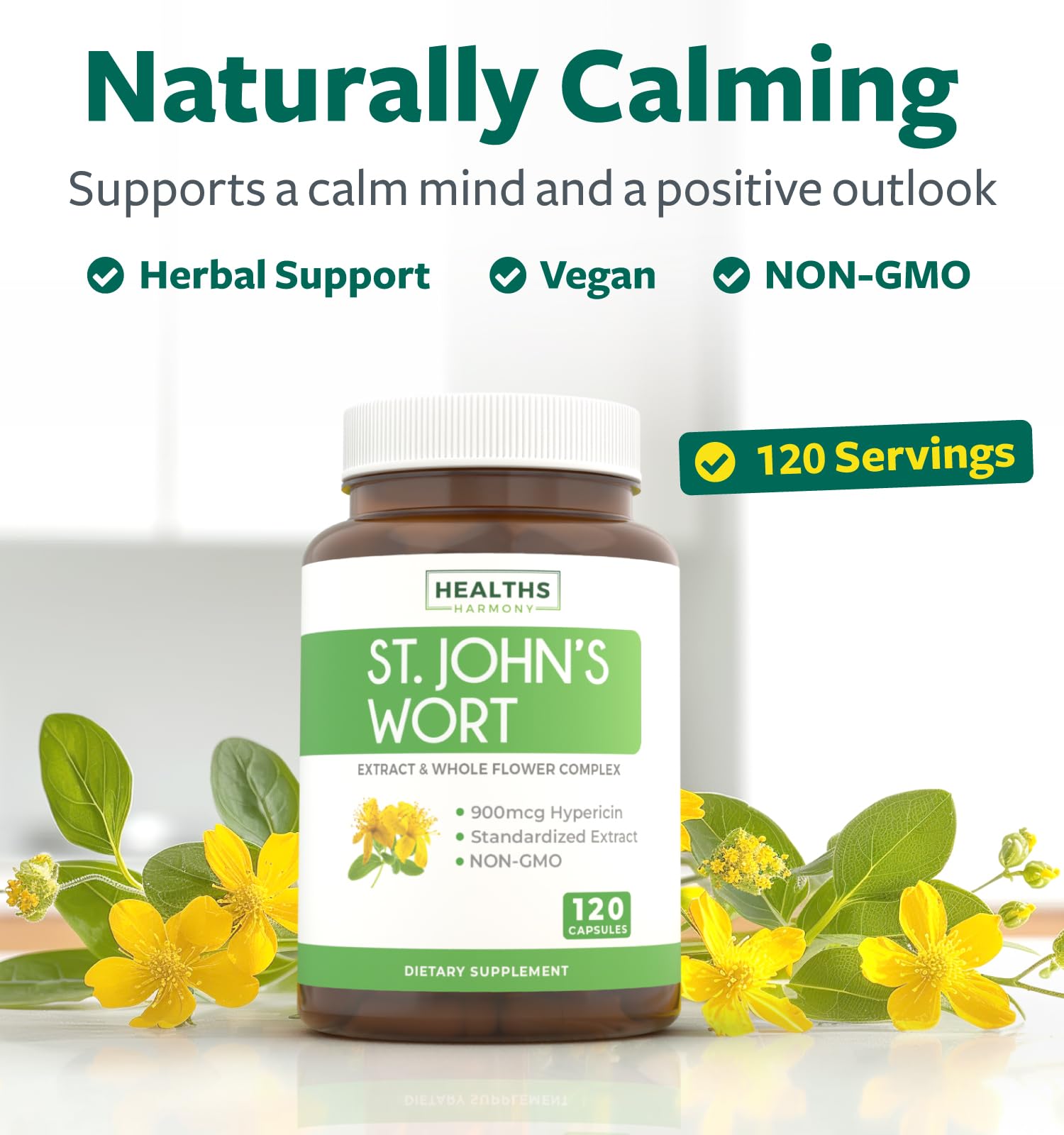 St John's Wort Capsules - Powerful & Potent Saint John's Wort Extract & Whole Herb Complex Standardized to 900mcg Hypericin for Balancing Daily Mood Support - Vegan Non-GMO & Lab Verified (120 Caps) - PrimeBioHealth - canada supplements