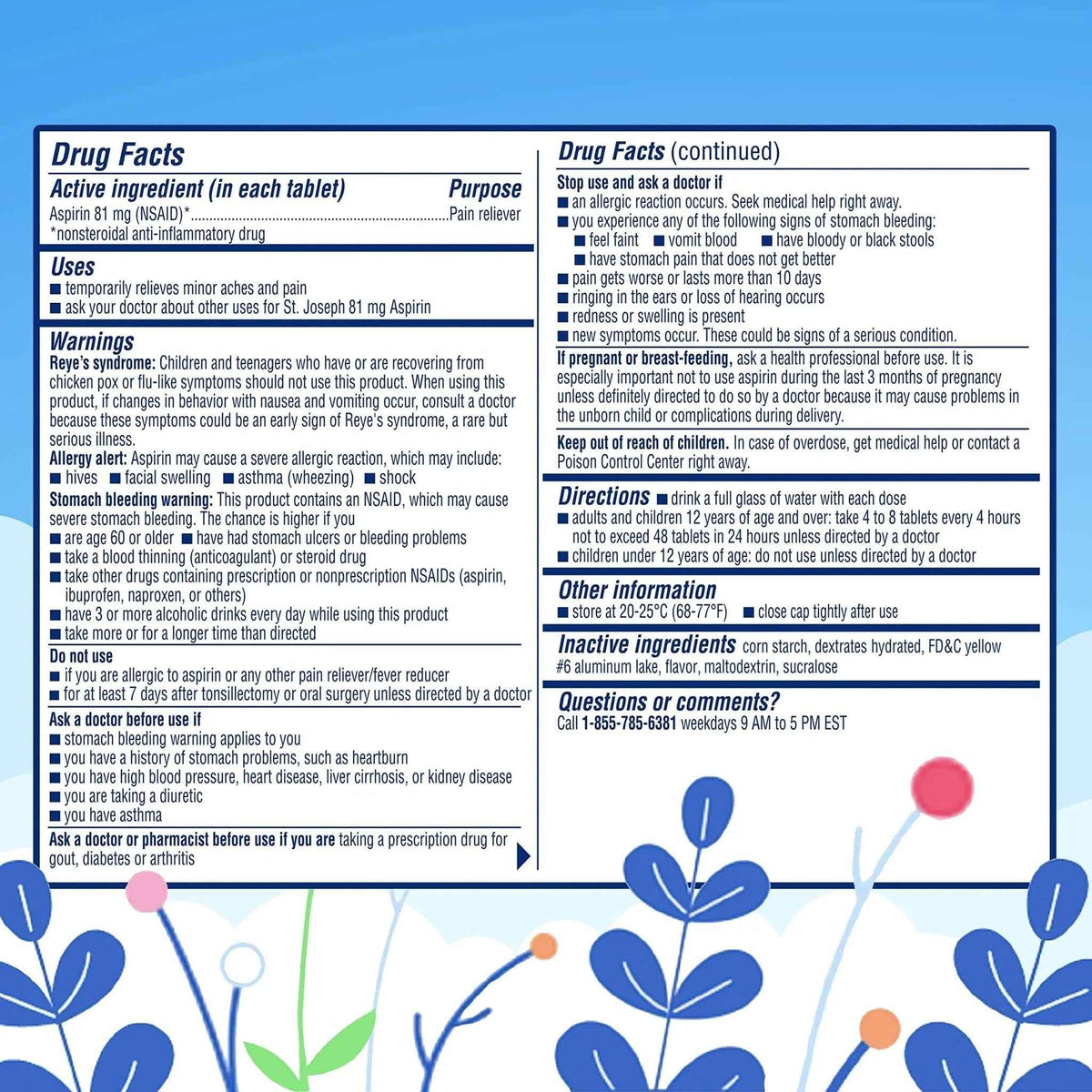 St. Joseph Aspirin Pain Reliever (NSAID) 81mg, Enteric Safety Coated, Adult Low Dose Aspirin, 365 ct