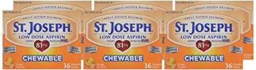 St. Joseph Orange Chewable 81mg Aspirin, 36 Tablets (Pack of 6)