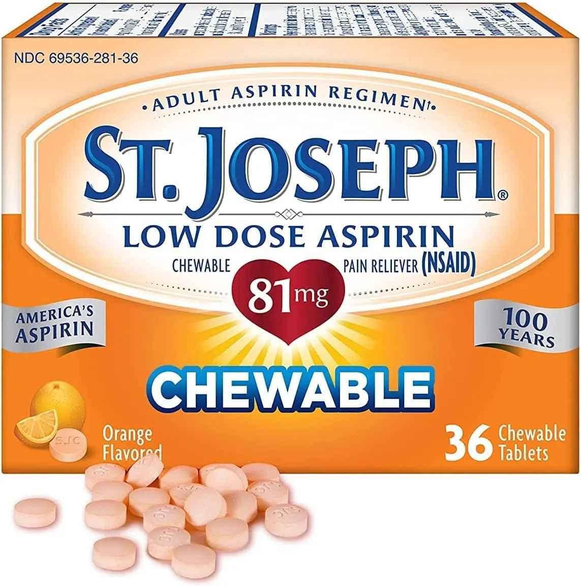 St. Joseph St. Joseph Aspirin Chewable Orange, Orange 36 tabs 81 mg(Pack of 3)