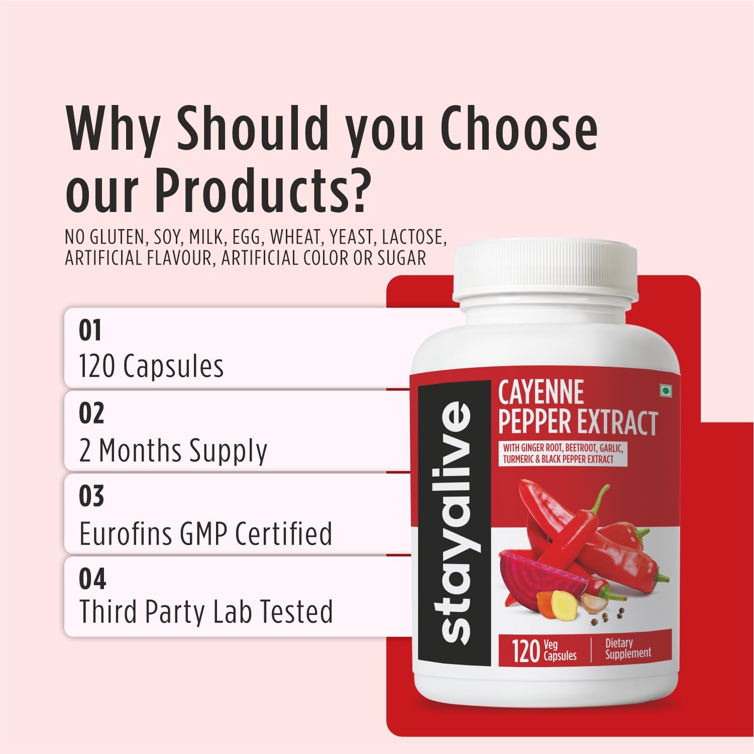 STAY ALIVE Cayenne Pepper Capsules, 6-in-1 Capsicum Blend w/Ginger, Garlic, Turmeric, Beet Root, and Black Pepper Extract, 120 Cayenne Capsules, - PrimeBioHealth - canada supplements