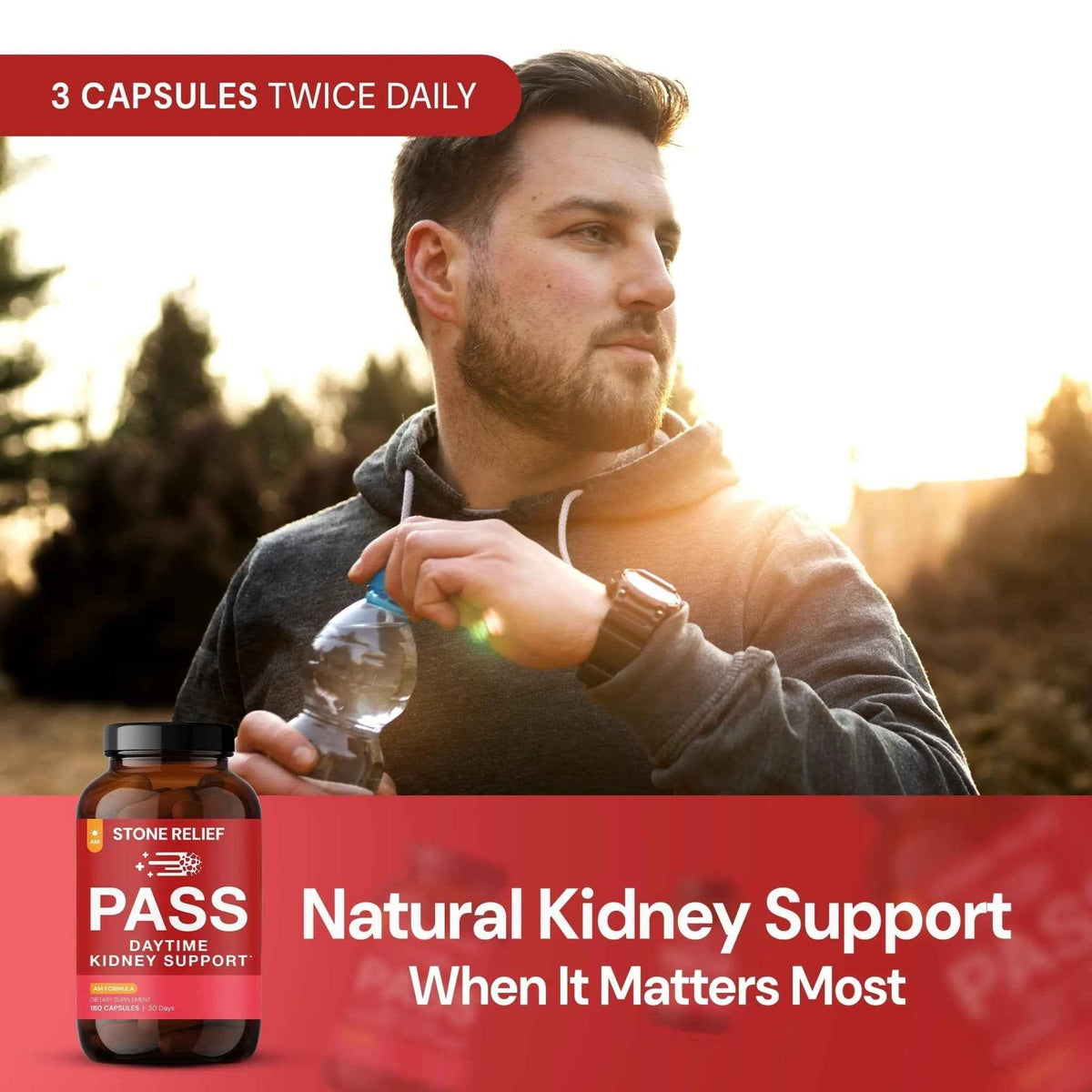 STONE RELIEF Daytime Herbal Kidney Support for Urinary Flow & Comfort | Chanca Piedra Formula – 180 Capsules