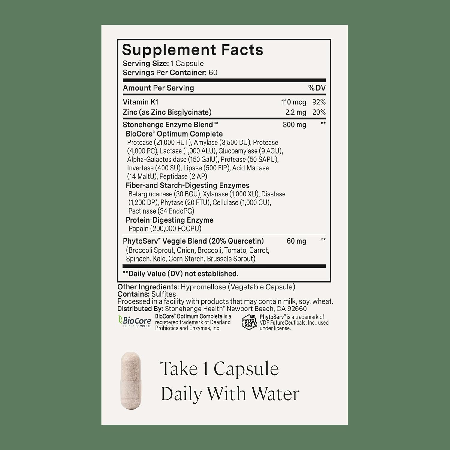 Stonehenge Health Dynamic Digestive Enzymes -18 Enzymes with BioCore Optimum Complete (Protease, Lipase, Amylase, Lactase) + Zinc & Vitamin K1 + Phytonutrients – Gas Support – 60 Caps (2 Pack) - PrimeBioHealth - canada supplements