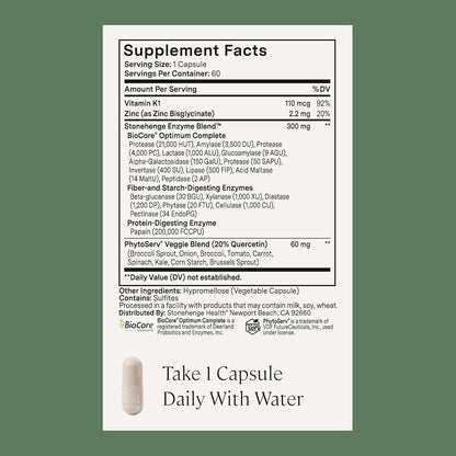 Stonehenge Health Dynamic Digestive Enzymes – 18 Enzymes with (Protease, Lipase, Amylase, Lactase) + Zinc & Vitamin K1 + Gas & Bloating Support – 60 Capsules - PrimeBioHealth - canada supplements